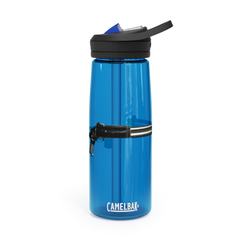 CamelBak Eddy® Water Bottle in 20oz and 25oz sizes, made from durable Tritan™ material, featuring a spill-proof biting valve and easy-carry handle.